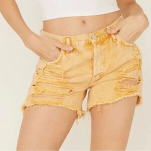 WE The Free Free People Maggie Destroyed yellow 100% Cotton Jean Shorts  Size 24